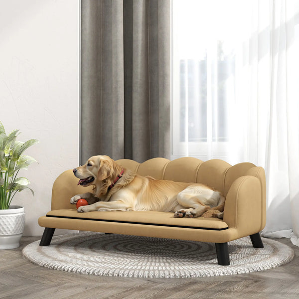 Luxury Champagne Dog Bed Sofa - Premium Pet Couch with Cushion